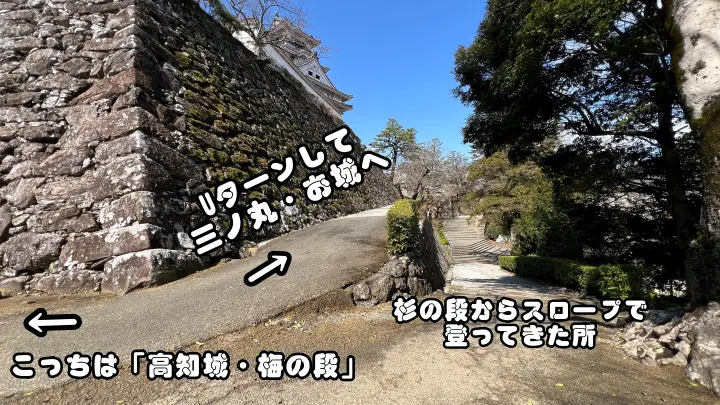 【高知城】「しだれ梅」をペット(猫)と見ながら散歩 ペットが行ける範囲とスロープと階段での行き方